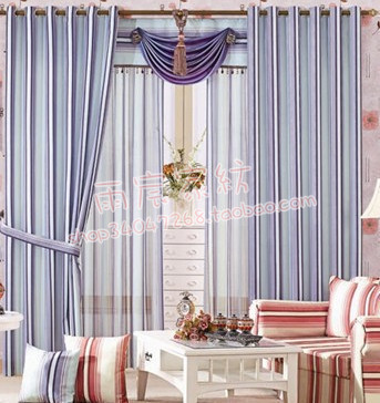 【时尚深蓝色条纹出口欧洲窗帘】地中海客厅/卧室 书房定做