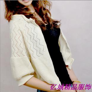 2011秋装女新款 韩国 短款 镂空 小披肩 7分袖 针织开衫 空调衫