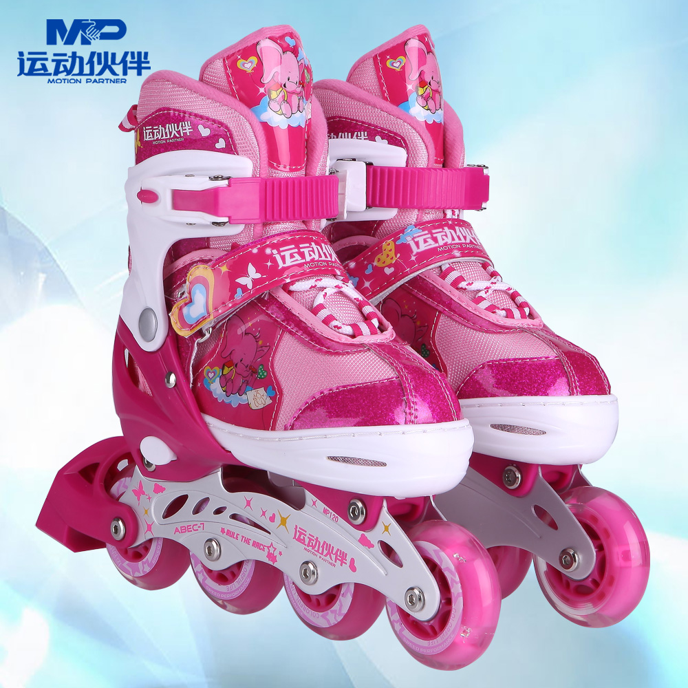 运动伙伴新款轮滑鞋儿童全套装溜冰鞋可调节闪光男女特价旱冰鞋