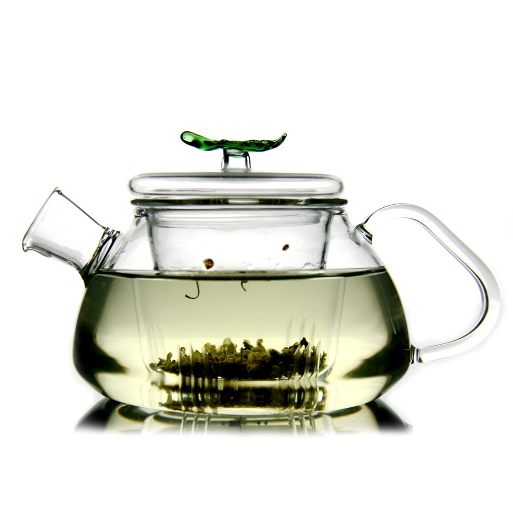 欧美潮流 环保绿壶盖把 茶具过滤耐高温 玻璃茶壶花茶壶 300ml