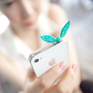 韩国 超甜美可爱兔耳朵 蝴蝶结耳机孔塞 苹果4s iphone4 防尘塞