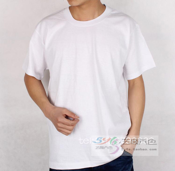 手绘 丙烯 纺织颜料用 纯白T恤180G纯棉圆领文化衫 绘画白色短袖