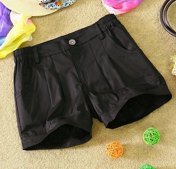 优品伊一2011新款加大码显瘦松紧腰热裤短裤黑色S-M-XXXXL