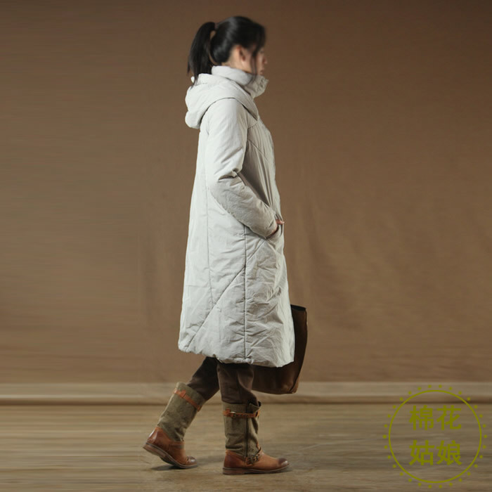 小愚小春原创2012新款女式棉衣 带帽加长款棉服 纯棉保暖修身外套