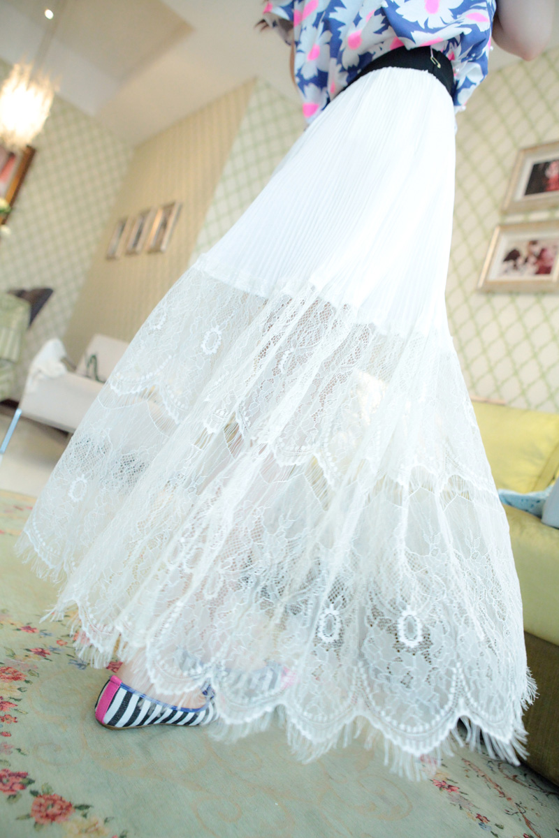 2014春装新款韩版超仙女裙纯色镂空蕾丝雪纺裙半身长裙
