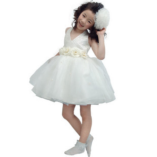 白色儿童公主裙/女童连衣裙/女孩童装礼服纱裙/花童礼服蓬蓬裙