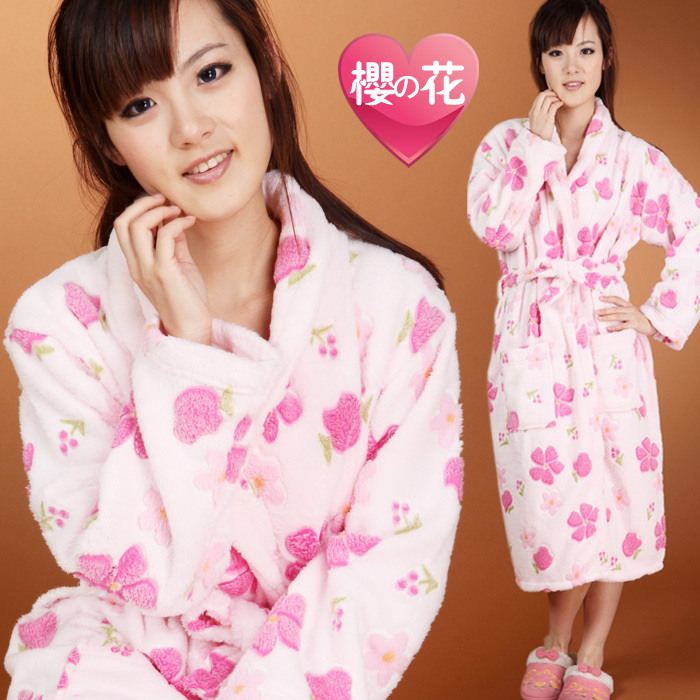 2011秋冬 日本浪漫樱花女士珊瑚绒长睡袍 粉红色公主睡衣家居服