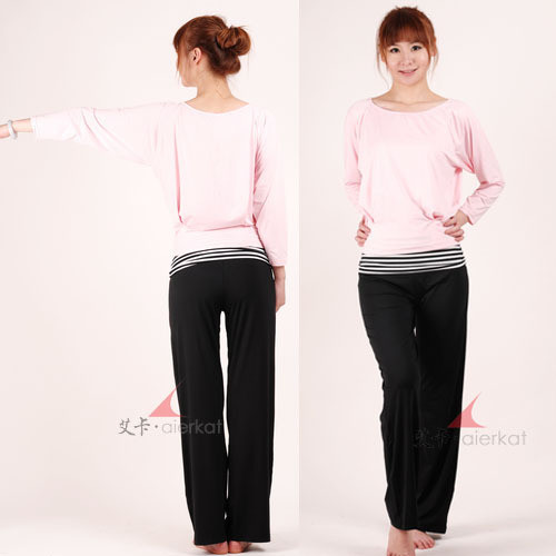 艾卡莫代尔正品特价春夏新款韩版瑜伽服瑜珈服套装9971长袖粉+黑