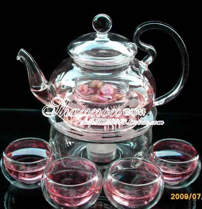 包邮 出口韩日 玻璃茶具-玻璃茶壶[压盖中花茶壶六件组]限量抢购