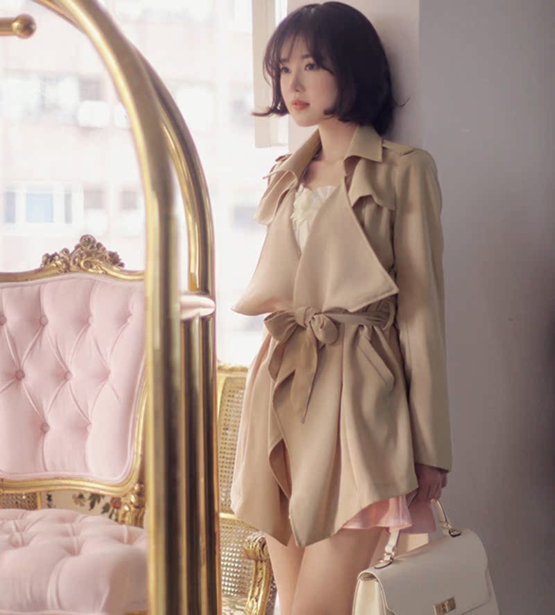 韩国2014早秋季高端时尚新款版女装英伦风气质翻领时尚外套风衣