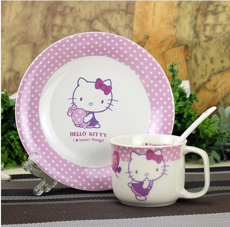 hello kitty 凯蒂猫新品 创意陶瓷 可爱卡通萌系咖啡杯碟 送勺子
