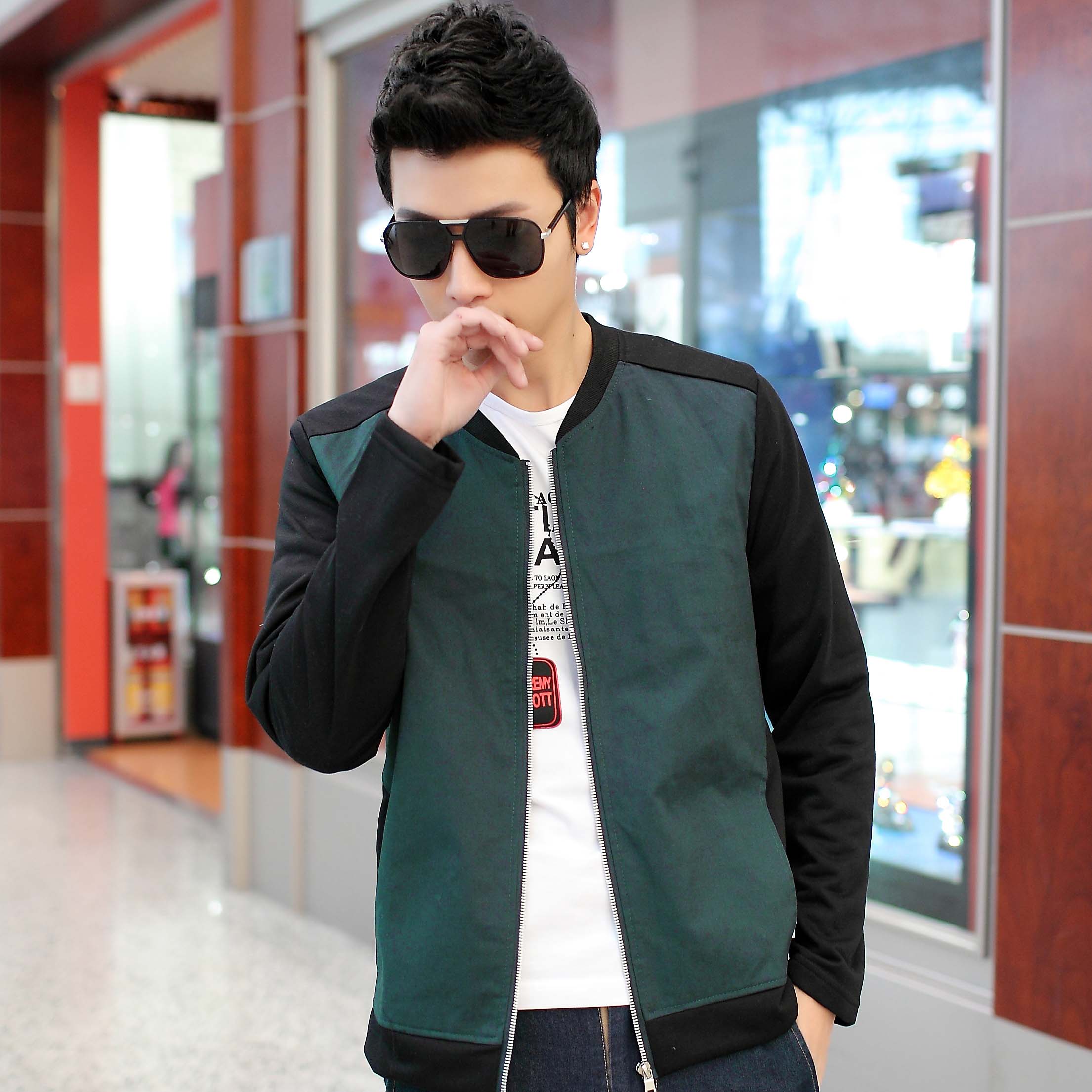 2014秋季新款男士韩版夹克以纯男装修身潮流薄款外套青少年夹克衫