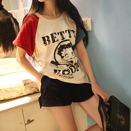 日系森女系女式上衣卡通贝蒂betty短袖t恤打底衫