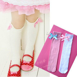 时尚韩版儿童中筒袜 小公主棉袜 儿童打底袜 白色/粉红色