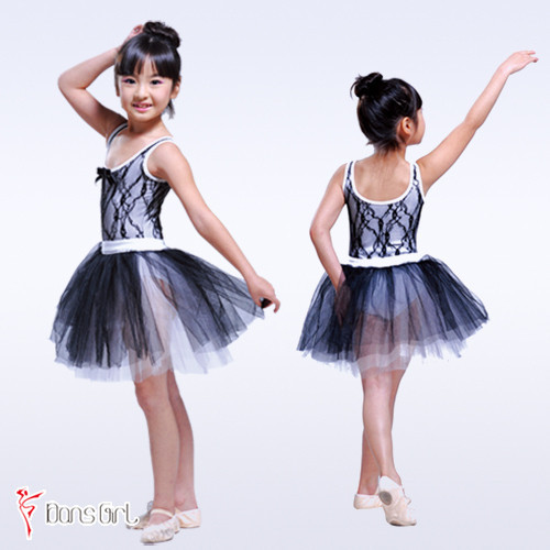 【丹诗戈】舞蹈服装 儿童体操服 2744棉氨纶儿童蕾丝拼纱体服