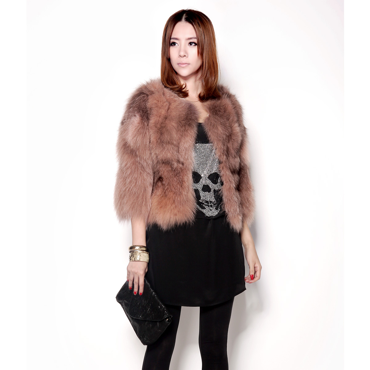 原创设计2013新款皮草大衣女裘皮女装中长款进口整张狐狸毛外套