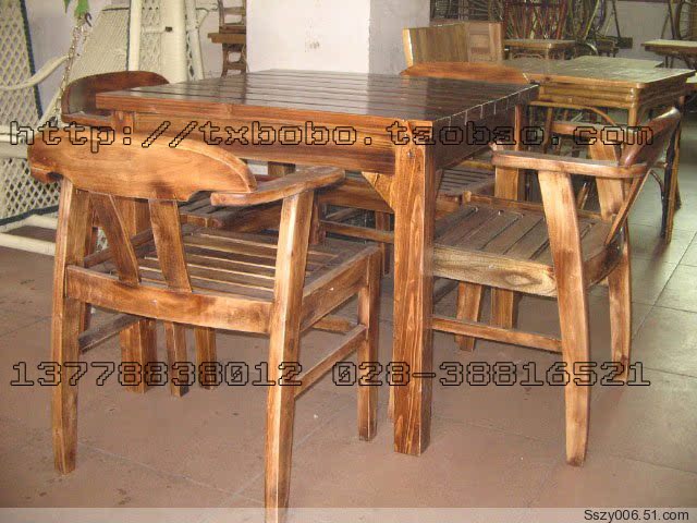 家具/实木家具/炭化防腐木桌椅/户外餐桌椅组合（不可拆装）