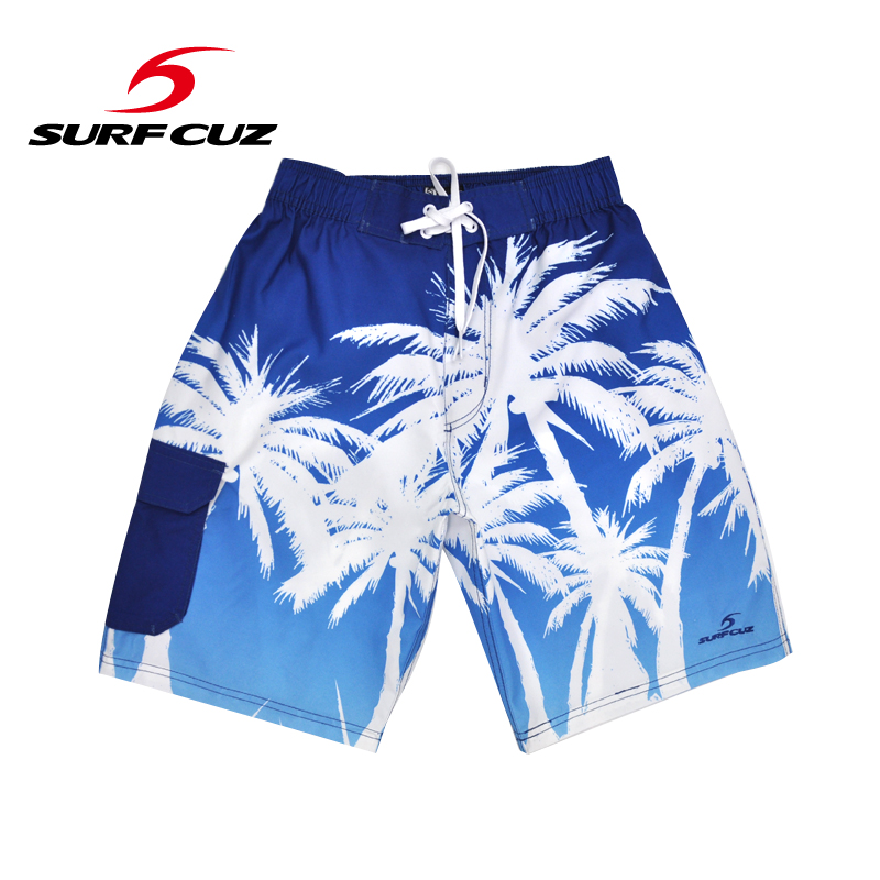 SURFCUZ 个性时尚沙滩裤 蓝色渐变 椰树时尚休闲短裤