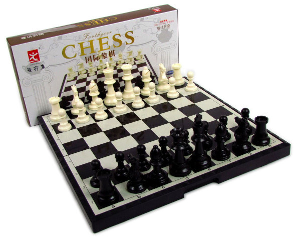 先行者 大号 国际象棋 折叠棋盘 黑白色 磁性棋子 王高9.6CM
