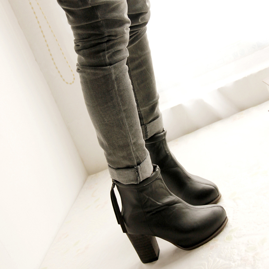 2012秋冬VIVI新款欧美靴子英伦风棉质后拉链粗跟超高跟短靴马丁靴