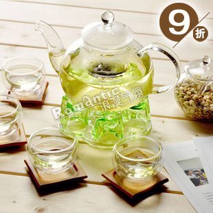 【绿色经典】550ML普通花茶壶10件套 玻璃壶 晶莹剔透花茶壶套装