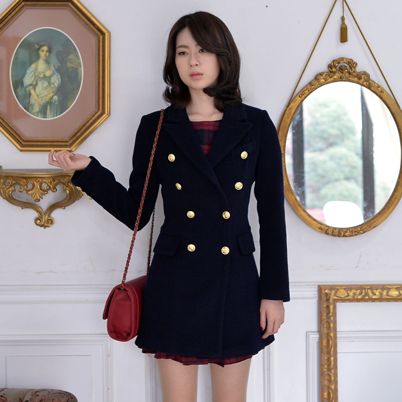 韩2014正品秋冬季高端女装新版中长款修身气质型羊毛呢外套大衣