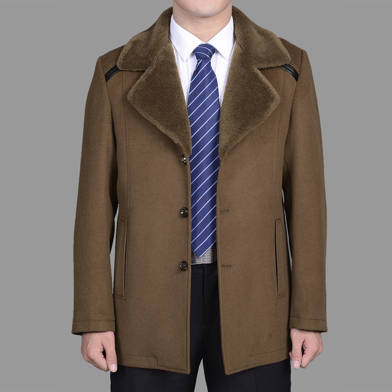 2014男装冬装新款羊毛大衣中老年男外套西装领呢子大衣男式风衣