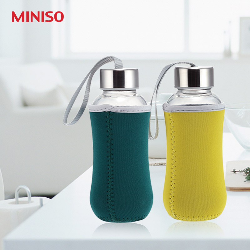 日本MINISO名创优品正品水杯环保隔热玻璃套杯随手杯水壶带盖便携