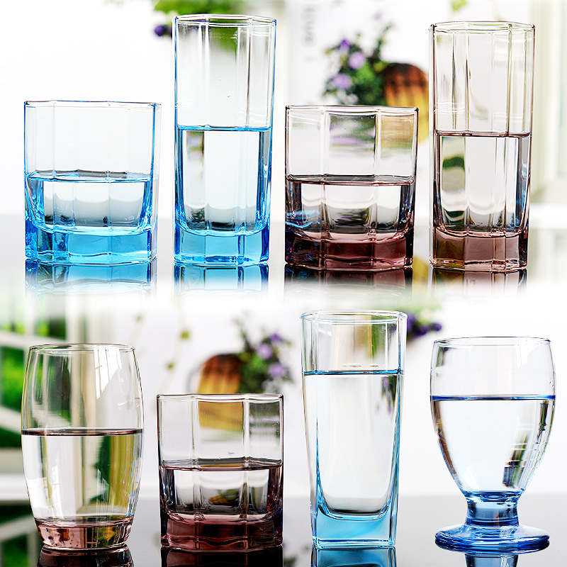 弓箭乐美雅 彩色玻璃杯 创意耐热水杯茶杯透明四方杯 八角杯子