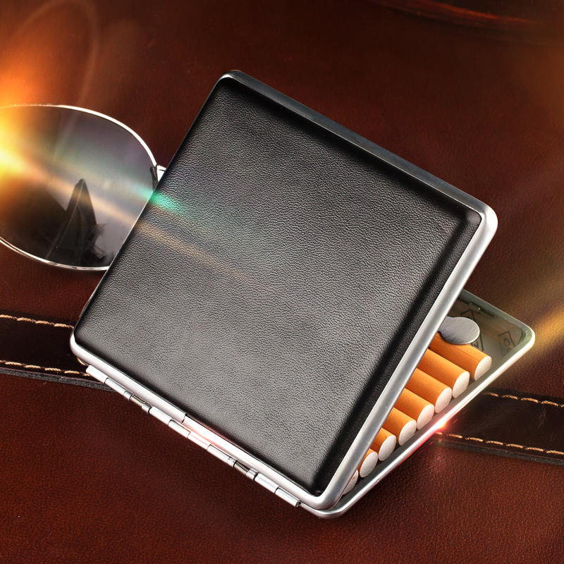 ZOBO正牌20支装烟盒金属皮革自动精致个性防潮创意男士香菸盒