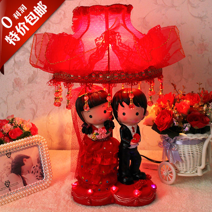 厂家直销结婚用卧室床头新婚婚庆婚房台灯树脂粉红色创意时尚浪漫