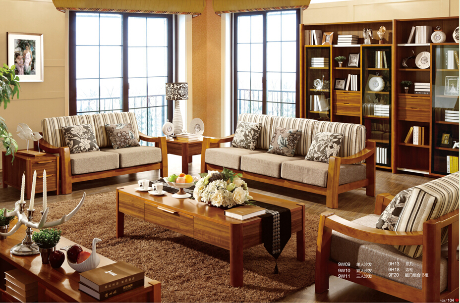 现代中式实木沙发布艺组合实木框架沙发组合客厅家具柚木沙发直销