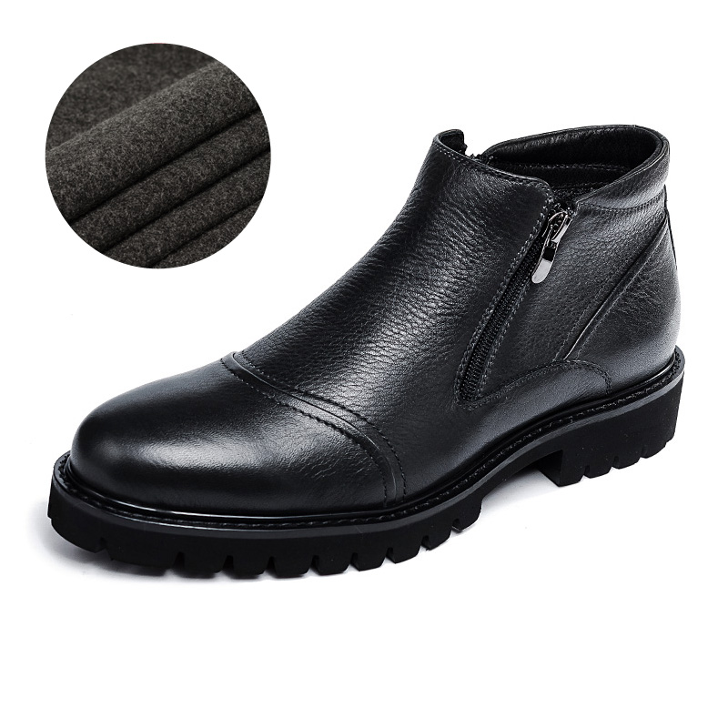 维思诺冬季男士靴子 牛皮靴 拉链雪地保暖短靴 商务正装靴VS222-2