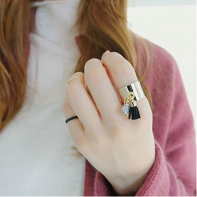 新款韩国韩版波浪线皮质流苏开口3件套戒指开口指环女饰品戒指