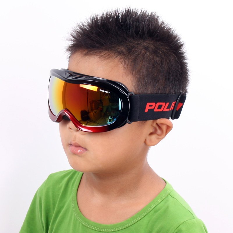 POLISI儿童滑雪镜 防风沙护目镜 近视双层防雾骑行风镜套近视眼镜