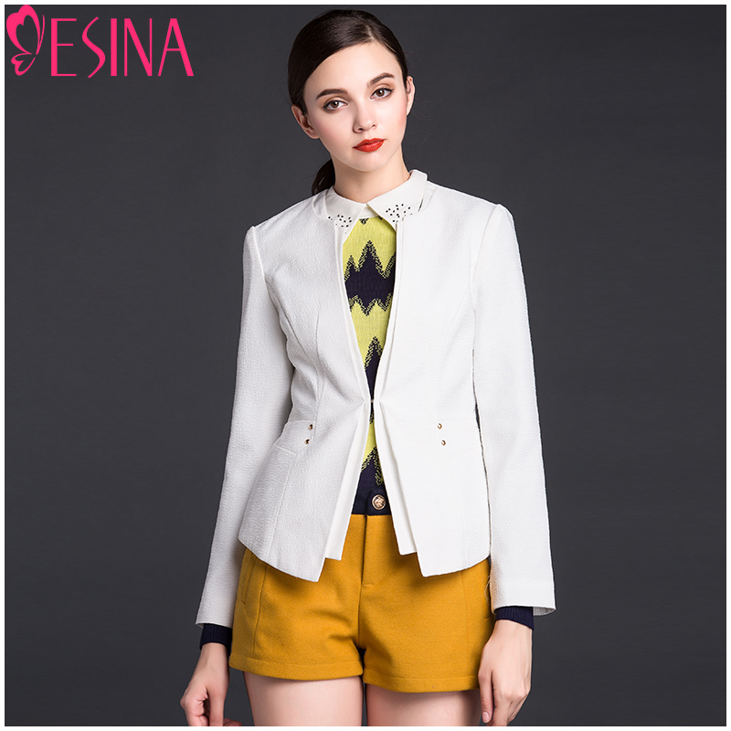 百馨娜2015新款秋装隐形扣修身显瘦长袖小西装纯色个性抽褶