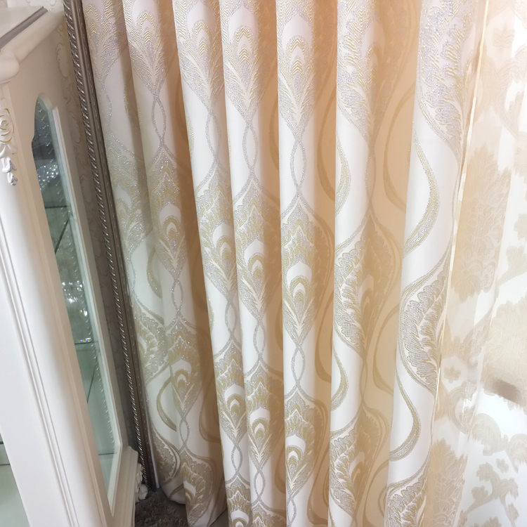 米黄色简欧式花型客厅卧室窗帘布 高档金丝提花面料定做成品特价