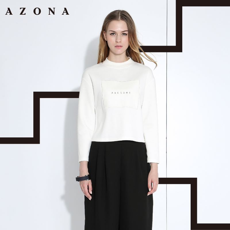AZONA/阿桑娜2015简约时尚字母拼贴小高领短款卫衣 A1Q5B0311KT