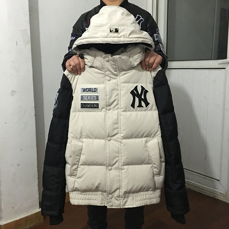 冬季韩国MLB棒球羽绒服男户外工装连帽情侣款NY加厚羽绒服外套女