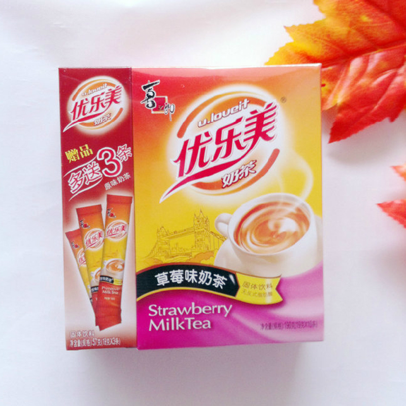 喜之郎优乐美奶茶 草莓味 饮料速溶冲剂袋装奶茶粉190g盒装送3条