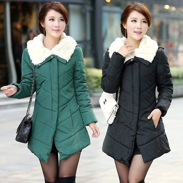 2014冬季新款韩版修身气质女装加厚超大码修身羽绒棉服中长款棉衣