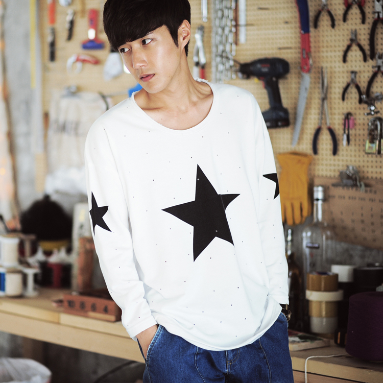 秋季2014新款男装韩版潮男个性星星印花设计长袖T恤男式休闲卫衣