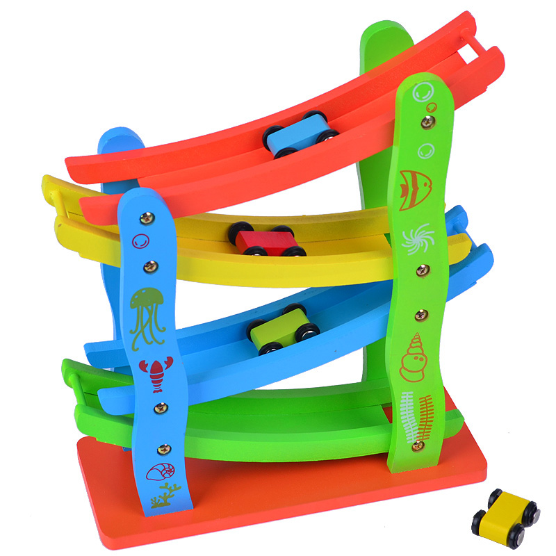 极品飞车 宝宝玩具1-2-3-5岁儿童木质多层轨道滑行车 木制滑道车