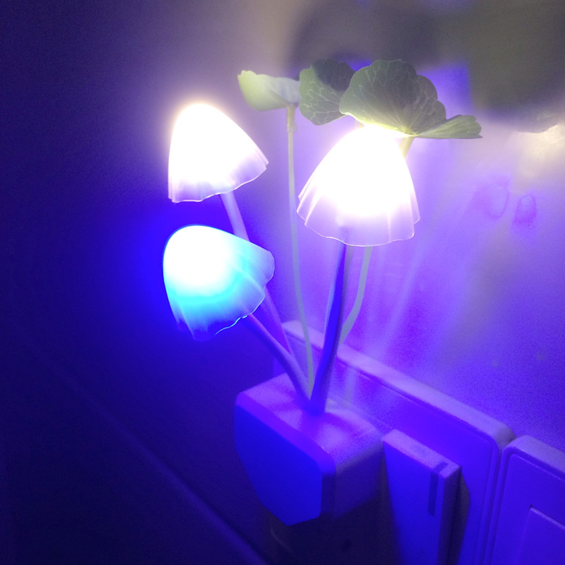 光控LED彩色小夜灯床头三头卧室灯蘑菇夜灯婴儿喂奶蘑菇创意夜灯