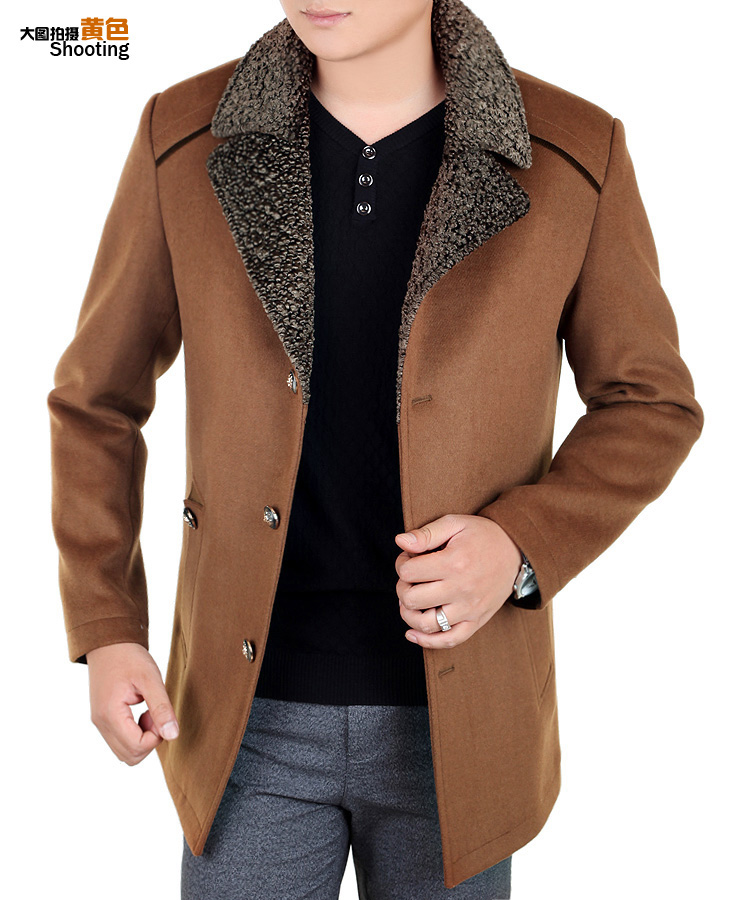 正品羊绒夹克衫 中年男士大衣 秋冬厚款男装休闲立领羊毛呢外套