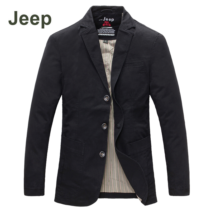 吉普jeep男士西装男春秋季新款休闲薄款外套中年大码纯棉男单西服
