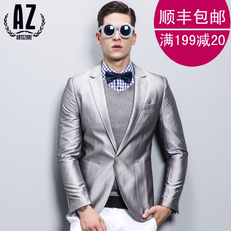AZ蚁族新款男士时尚小西装男装韩版修身西服亮色商务休闲西装外套