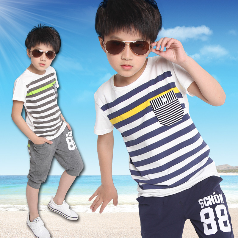 童装男童夏装2015新款男童纯棉短袖套装两件套儿童运动套装T恤潮