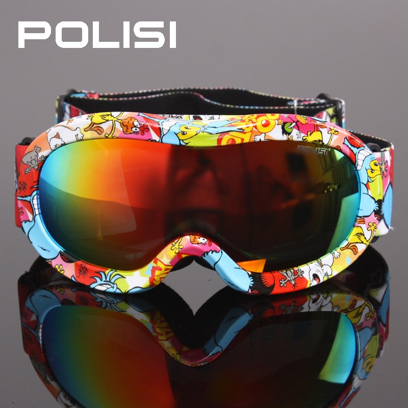 POLISI专业儿童滑雪镜双层防雾偏光大球面 儿童滑雪眼镜 可卡近视