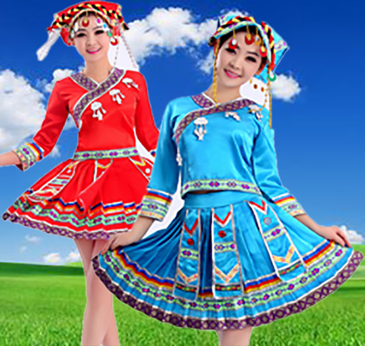 广西壮族少数民族苗族土家族彝族舞蹈裙表演服饰瑶族演出服装女装